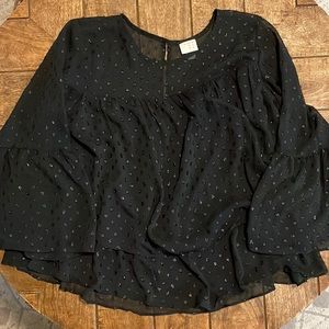 XS Black Sparkle Dot Detail Top